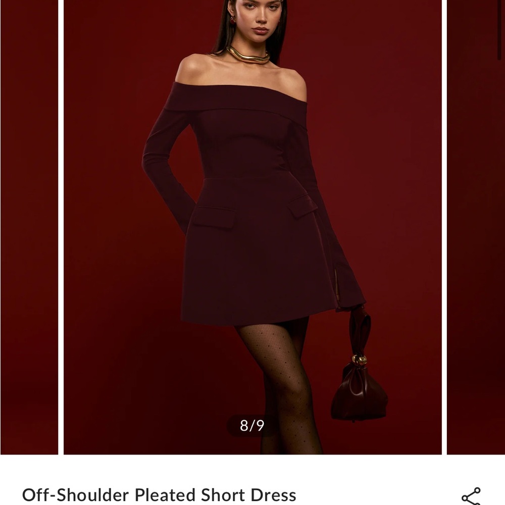 Commense Off-Shoulder Burgundy Mini Dress